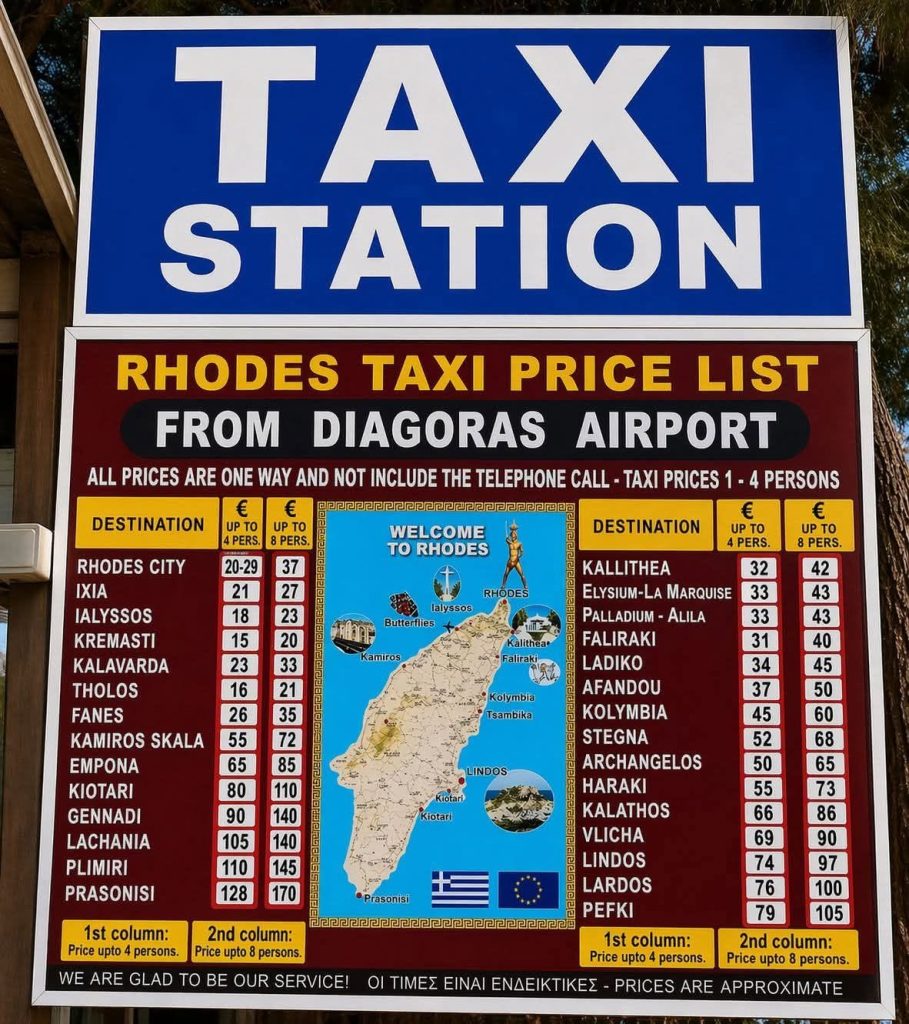Cab fares 2026 Diagoras airport Rhodes